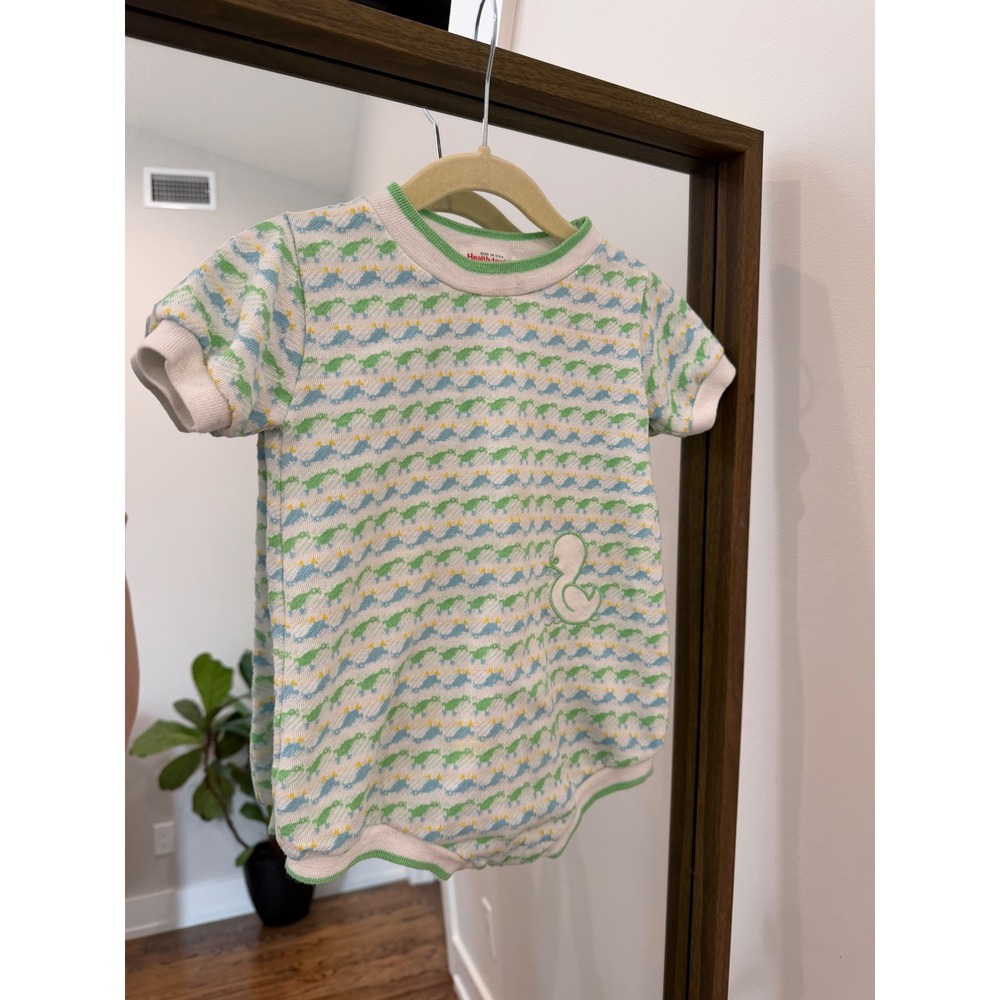 Vintage Health-tex Kids Green Blue Wave Knit Duck Romper 24 Months Made in USA